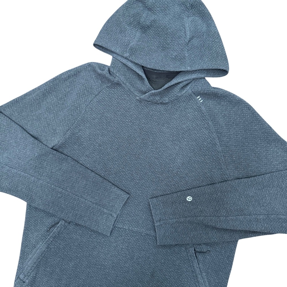 Lululemon At Ease Hoodie Mens Medium Grey Textured Waffle Knit Pullover Active